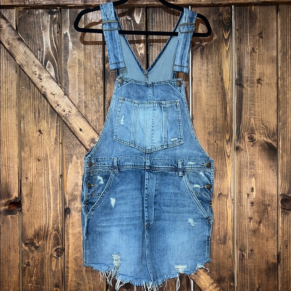 We The Free Blue Distressed Denim Overalls - Picture 2 of 5